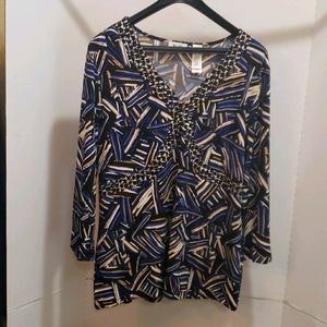 Liz&Co. XL blue pullover top V neck blouse